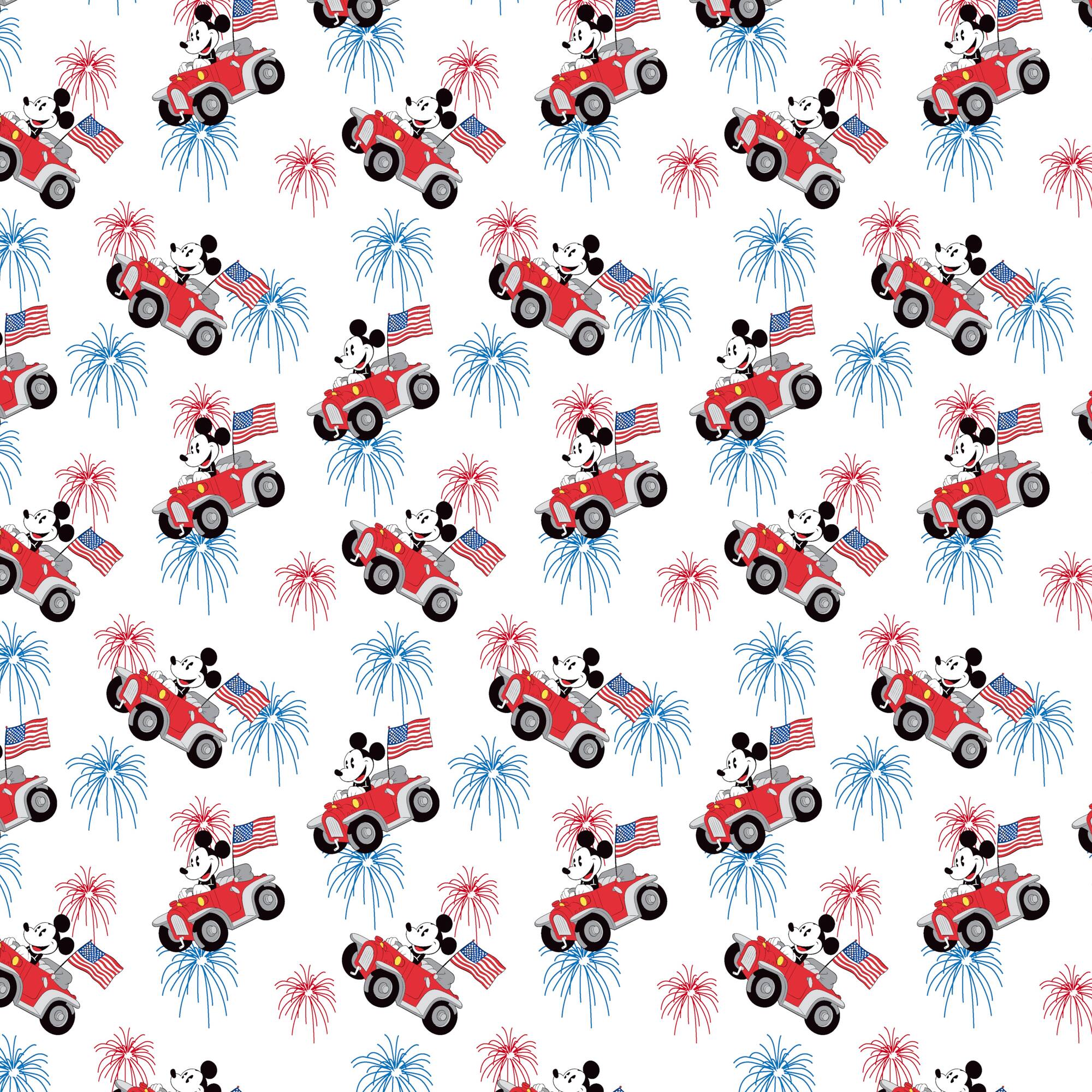 Disney® Patriotic Mickey Mouse in a Car Cotton Fabric